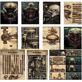 8 أوراق ورقة سجل القصاصات Cyberpunk لمستلزمات Junk Journal ، ورقة Decoupage القديمة لمجموعة Scrapbort