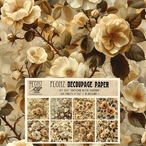 حزمة ورق decoupage (24 ورقة 6 "x6") حديقة الورد العتيقة: بتلات بنيس الخالدة في تصاميم الأزهار الأنيقة والمتطورة # ورقة مصممة خمر للحرف والسردة