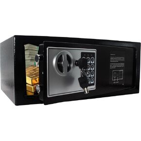 Yuanshikj Electronic Keypad And Key Security Safe Lock Box Steel Digital Deposit for Home Office Hotel Business Cash Jewelry Storage (BLACK, 0.6 CF)
