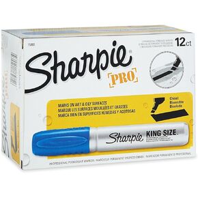 Sharpie Pro King Size Permanent Markers, Chisel Tip, Blue, Case of 12