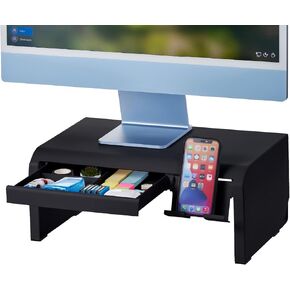 Bostitch Konnect Adjustable Monitor Riser with Drawer, Cell Phone Stand & Pencil Holder, Laptop Stand for Desk, 4 Height Levels, Cable Management & Rubber Feet