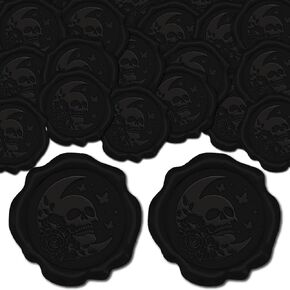 CRASPIRE 100pcs Skeleton Wax Seal Stickers Black Moon Rose Butterfly Gothic Decoration Stickers Adhesive Envelope Sealing Stickers for Halloween Birthday Gift Party Craft