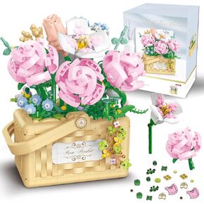 Sopu 1277 Pcs Flower Bouquet Building Kit Bonsai Rose Fower Basket Building Blocks Set, Womens Gifts for Christmas, Valentine Gifts for Her, Xmax Gifts Stocking Stuffers for Women Girlfriend Mom