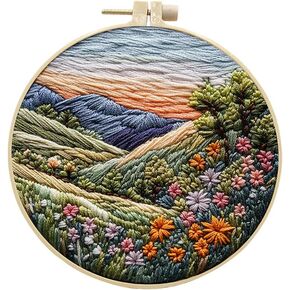 EUBUY Landscape Embroidery Kits for Beginners, Embroidery Kits for Beginners Adults, Beginners Embroidery Starter Kit with Pattern, Needle Thread DIY Embroidery Material Kit