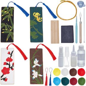 WEBEEDY 4 Sets DIY Cloisonne Enamel Bookmark Kit Unfinished Bookmark Set for DIY Crafts,Bookmark Making Kit with All Accessories and Instruction for Christmas Thanksgiving Graduation Gift,Plants