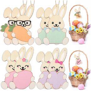 8 Pieces Easter Basket Tags, Color Bunny Shape Wooden Design Easter Basket Name Tags, Personalized Easter Tags with Twine, Easter Gift Tags for Home Room Decoration Hanging Ornaments (Colorful Bunny)