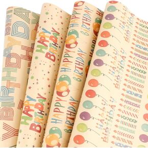 Birthday Wrapping Paper 12 Sheets Happy Birthday Gift Wrapping Paper for Men Women 4 Styles Large Colorful Folded Flat Wrapping Paper for Gift Present Holiday Birthday Party Supplies 19.7 X 27.5 Inch