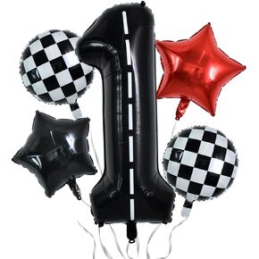 TONIFUL 40 Inch Race Car 3rd Birthday Balloons Racetrack Number 3 Black Balloons Wheel Tire Balloons Black White Checkered Balloons Star Balloons Boys Car Themed Birthday Party Decor