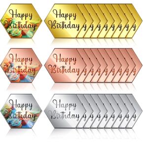 30 Pcs Acrylic Cupcake Toppers Happy Birthday Cake Disc Mirror Acrylic Cake Topper Engraved Personalized Cake Topper Mini Acrylic Cake Charm Name Custom Cake Decorations for Decor (Round) in Kuwait