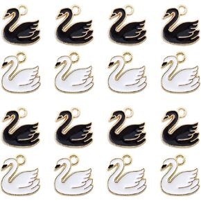 Honbay 40PCS Alloy Enamel Black White Elegant Swan Charms Pendant Gold Plated Mini Swan Dangle Charms for Earrings Bracelets Necklace Keychain Jewelry Making