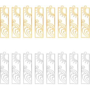 UNICRAFTALE 8pcs 2 Colors Sun Wave Charms Stainless Steel Rectangle Hollow Pendants Ocean Pendant 41x11mm Hypoallergenic Charms for Outdoor Lovers Surf Climbers