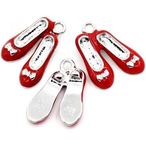 Red Ruby Slippers Charms 19mm Silver Plated Wizard Of Oz Enamel Pendants For Jewelry Making