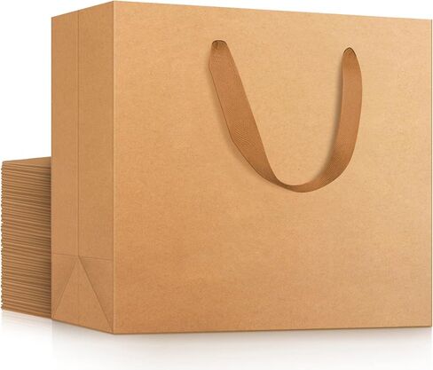 EUSOAR Kraft Paper Gift Bags, 25pcs Small 10.6"x3.1"x8.3" Brown Sturdy Heavy Duty Shopping Bags with Handle Bulk, Retail, Boutique, Business,Wedding Party Favor,Grocery,Restaurant Merchandise Bag in Saudi Arabia