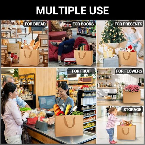EUSOAR Kraft Paper Gift Bags, 25pcs Small 10.6"x3.1"x8.3" Brown Sturdy Heavy Duty Shopping Bags with Handle Bulk, Retail, Boutique, Business,Wedding Party Favor,Grocery,Restaurant Merchandise Bag in Saudi Arabia
