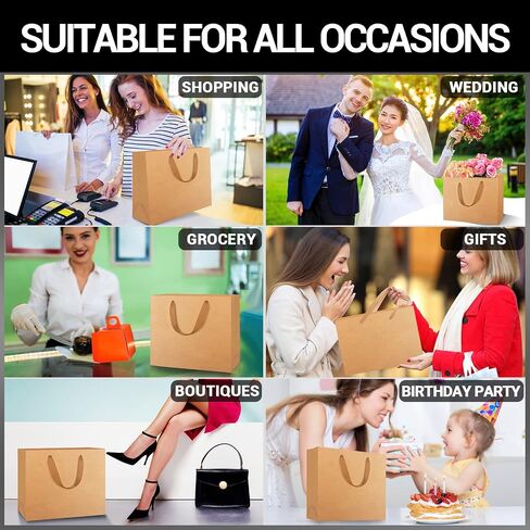 EUSOAR Kraft Paper Gift Bags, 25pcs Small 10.6"x3.1"x8.3" Brown Sturdy Heavy Duty Shopping Bags with Handle Bulk, Retail, Boutique, Business,Wedding Party Favor,Grocery,Restaurant Merchandise Bag in Saudi Arabia