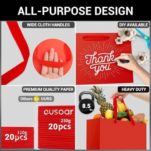 EUSOAR Kraft Paper Gift Bags, 25pcs Small 10.6"x3.1"x8.3" Brown Sturdy Heavy Duty Shopping Bags with Handle Bulk, Retail, Boutique, Business,Wedding Party Favor,Grocery,Restaurant Merchandise Bag in Saudi Arabia
