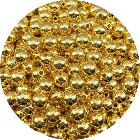 200pcs 10mm Pearl Beads AB Colorful Glossy Plastic Loose Spacer Crafts Beads for Jewelry Making Earring Bracelet Necklace Home Decoration (Gold) in Saudi Arabia