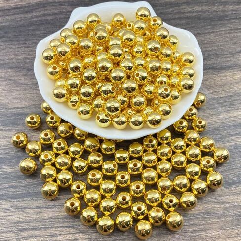 200pcs 10mm Pearl Beads AB Colorful Glossy Plastic Loose Spacer Crafts Beads for Jewelry Making Earring Bracelet Necklace Home Decoration (Gold) in Saudi Arabia