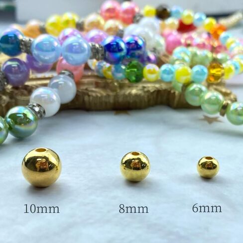 200pcs 10mm Pearl Beads AB Colorful Glossy Plastic Loose Spacer Crafts Beads for Jewelry Making Earring Bracelet Necklace Home Decoration (Gold) in Saudi Arabia