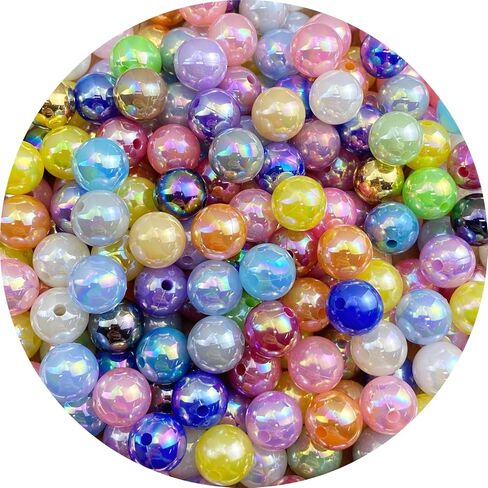 200pcs 10mm Pearl Beads AB Colorful Glossy Plastic Loose Spacer Crafts Beads for Jewelry Making Earring Bracelet Necklace Home Decoration (Gold) in Saudi Arabia