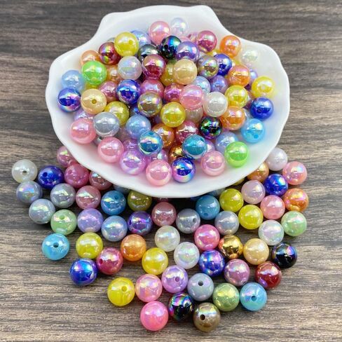 200pcs 10mm Pearl Beads AB Colorful Glossy Plastic Loose Spacer Crafts Beads for Jewelry Making Earring Bracelet Necklace Home Decoration (Gold) in Saudi Arabia