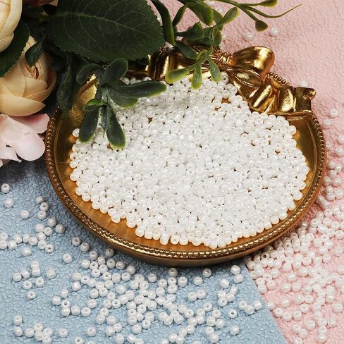 Bulk 2mm White Pearl Seed Beads for Jewelry Making 200 Grams About 18880pcs,12/0 Glass Craft Beads for Making Earrings, Bracelets, Pendants, Waist Jewelry, DIY Handmade Seed Beads (White Pearl) in Kuwait