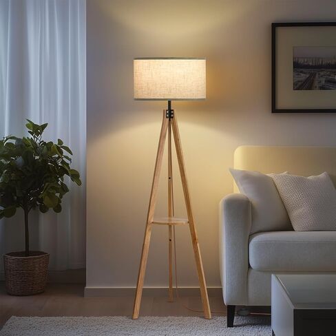 Floor Lamps for Living Room, Modern Standing Lamp with Shelf, 3 Color Temperature Led Bulb Tall Lamps with Foot Switch for Bedroom and Office, Burlywood in Saudi Arabia