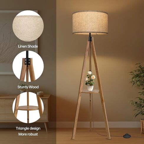 Floor Lamps for Living Room, Modern Standing Lamp with Shelf, 3 Color Temperature Led Bulb Tall Lamps with Foot Switch for Bedroom and Office, Burlywood in Saudi Arabia