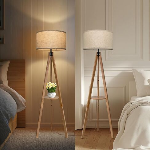 Floor Lamps for Living Room, Modern Standing Lamp with Shelf, 3 Color Temperature Led Bulb Tall Lamps with Foot Switch for Bedroom and Office, Burlywood in Saudi Arabia