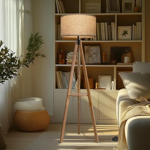 Floor Lamps for Living Room, Modern Standing Lamp with Shelf, 3 Color Temperature Led Bulb Tall Lamps with Foot Switch for Bedroom and Office, Burlywood in Saudi Arabia