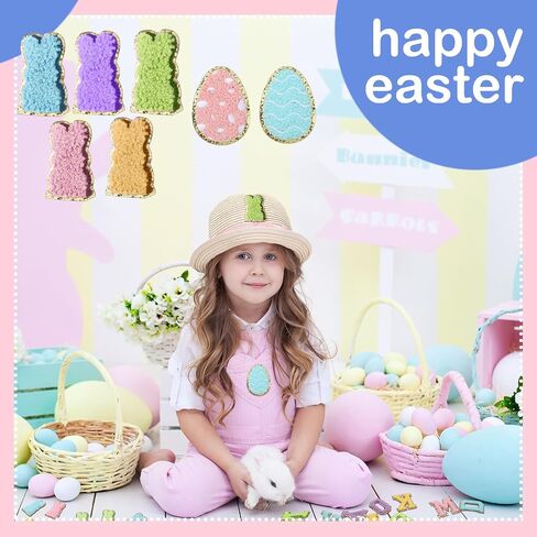 Geosar 54 Pieces Easter Iron on Patches Self Adhesive Chenille Letter Patches Easter Egg Bunny Sew Applique for Easter Spring DIY Clothing Backpacks Hat in Kuwait
