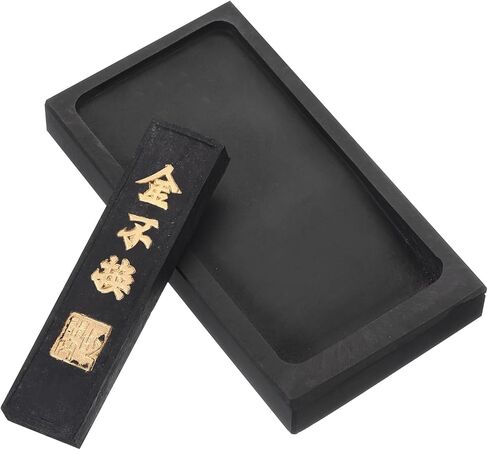 PATIKIL 4 Inch Chinese Calligraphy Inkstone with Ink Stick, Rectangle Ink Stone Tray for Traditional Calligraphy Practice Painting Drawing, Black in Saudi Arabia