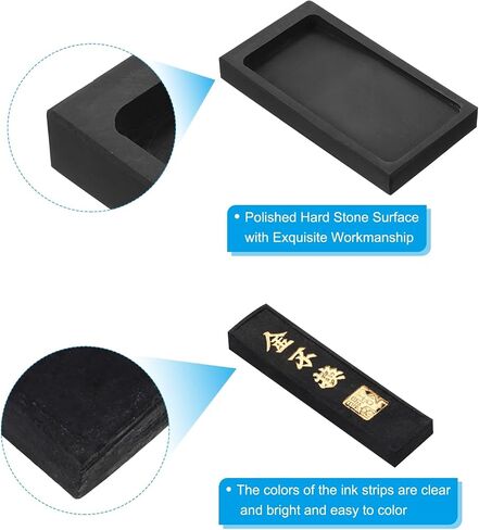 PATIKIL 4 Inch Chinese Calligraphy Inkstone with Ink Stick, Rectangle Ink Stone Tray for Traditional Calligraphy Practice Painting Drawing, Black in Saudi Arabia