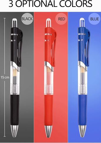 Erianthe Classic Black/Blue/Red Gel Pens,0.5mm Metal Tip Retractable Ballpoint Gel Pen, 12 Black/Blue/Red Ink Pens,Comfortable Grips,Smooth Writing for School,Office,Hospital,Family. in Saudi Arabia