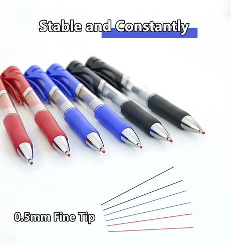 Erianthe Classic Black/Blue/Red Gel Pens,0.5mm Metal Tip Retractable Ballpoint Gel Pen, 12 Black/Blue/Red Ink Pens,Comfortable Grips,Smooth Writing for School,Office,Hospital,Family. in Saudi Arabia