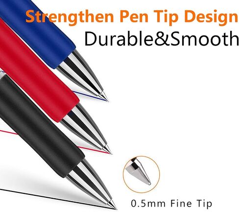 Erianthe Classic Black/Blue/Red Gel Pens,0.5mm Metal Tip Retractable Ballpoint Gel Pen, 12 Black/Blue/Red Ink Pens,Comfortable Grips,Smooth Writing for School,Office,Hospital,Family. in Saudi Arabia