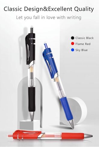 Erianthe Classic Black/Blue/Red Gel Pens,0.5mm Metal Tip Retractable Ballpoint Gel Pen, 12 Black/Blue/Red Ink Pens,Comfortable Grips,Smooth Writing for School,Office,Hospital,Family. in Saudi Arabia