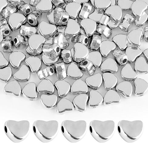 200 PCS Silver Heart على شكل قلب حبات - ثقب صغير ، حبات DIY لصنع سوار وقلادة وملحقات قرطية وسحر مصنوع يدويًا (الذهب والفضة) in Kuwait