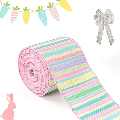 Easter Ribbon Wired 2.5 Inch 10 Yards Spring Plaids Craft Ribbon Easter Ribbon for Baskets Pastel Ribbons Decorative Fabric Ribbon for Easter Gift Wrapping Tree Crafts Supplies(1 Roll) in Saudi Arabia