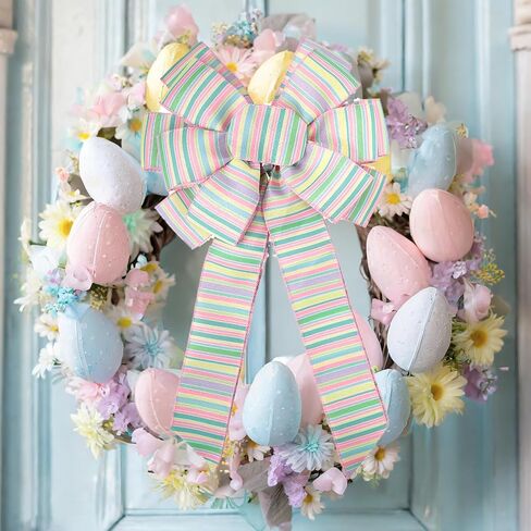 Easter Ribbon Wired 2.5 Inch 10 Yards Spring Plaids Craft Ribbon Easter Ribbon for Baskets Pastel Ribbons Decorative Fabric Ribbon for Easter Gift Wrapping Tree Crafts Supplies(1 Roll) in Saudi Arabia