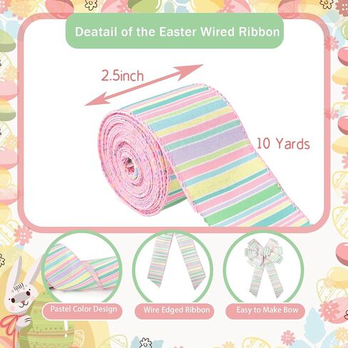 Easter Ribbon Wired 2.5 Inch 10 Yards Spring Plaids Craft Ribbon Easter Ribbon for Baskets Pastel Ribbons Decorative Fabric Ribbon for Easter Gift Wrapping Tree Crafts Supplies(1 Roll) in Saudi Arabia