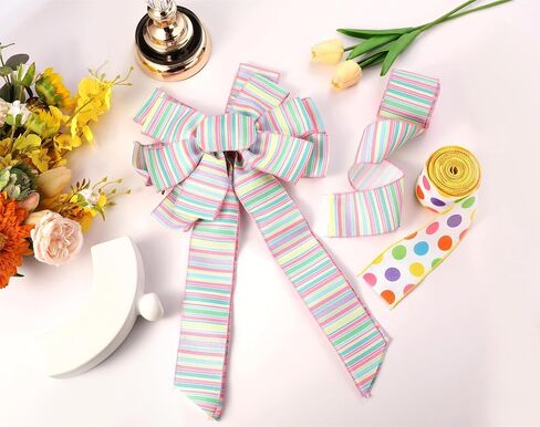 Easter Ribbon Wired 2.5 Inch 10 Yards Spring Plaids Craft Ribbon Easter Ribbon for Baskets Pastel Ribbons Decorative Fabric Ribbon for Easter Gift Wrapping Tree Crafts Supplies(1 Roll) in Saudi Arabia