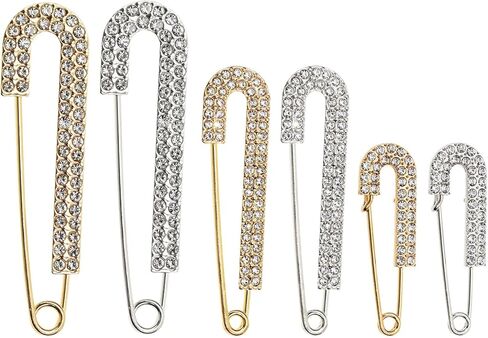 Penta Angel Rhinestone Safety Pins 6Pcs Faux Crystal Brooch Clips for Women Sweater Shirt Dress Hat Scarf Decoration (Silver) in Kuwait