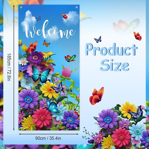 Welcome Banner Decorations Spring Door Cover Porch Sign Colorful Flower Porch Sign Banner Butterfly Spring Door Covers Decorative Outdoor Indoor Party Decorations 35.4 x 72.8 Inch in Kuwait