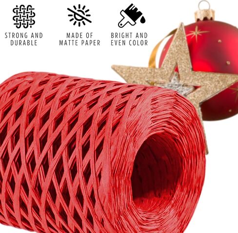 218 Yards Red Raffia Ribbon for Gift – 360 Feet Roll Paper Twine Ribbon Red Color 1/4 Inch Width Craft Raffia Tape for DIY Wrapping Tape for Christmas in Saudi Arabia