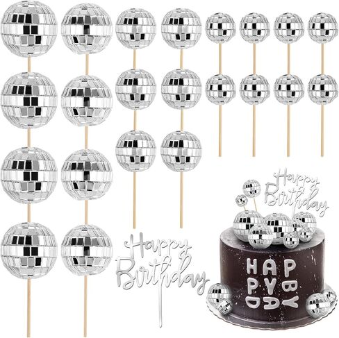 23 Pcs Disco Ball Cake Toppers, Happy Birthday Cupcake Topper Disco Ball Cake Picks Disco Theme Decorations for 70s Disco Party Favor, Grey in Kuwait
