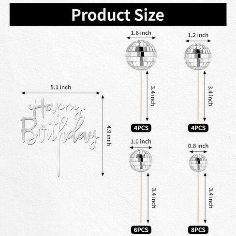 23 Pcs Disco Ball Cake Toppers, Happy Birthday Cupcake Topper Disco Ball Cake Picks Disco Theme Decorations for 70s Disco Party Favor, Grey in Kuwait
