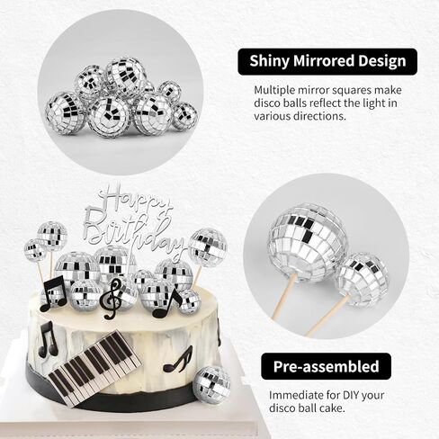 23 Pcs Disco Ball Cake Toppers, Happy Birthday Cupcake Topper Disco Ball Cake Picks Disco Theme Decorations for 70s Disco Party Favor, Grey in Kuwait