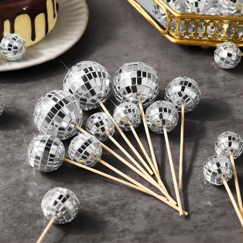 23 Pcs Disco Ball Cake Toppers, Happy Birthday Cupcake Topper Disco Ball Cake Picks Disco Theme Decorations for 70s Disco Party Favor, Grey in Kuwait