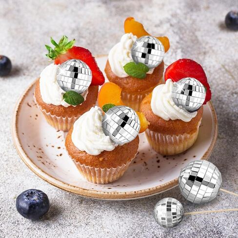 23 Pcs Disco Ball Cake Toppers, Happy Birthday Cupcake Topper Disco Ball Cake Picks Disco Theme Decorations for 70s Disco Party Favor, Grey in Kuwait